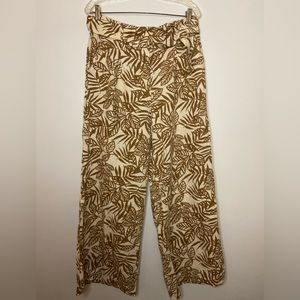 House of Harlow 1960 Leaf Print Linen Blend high waisted Wide Leg Pants Size 10